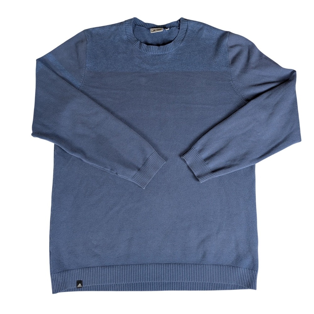 Adidas Golf Men Blue Tonal Colorblock Crewneck Knit Pullover Sweater Long Sleeve